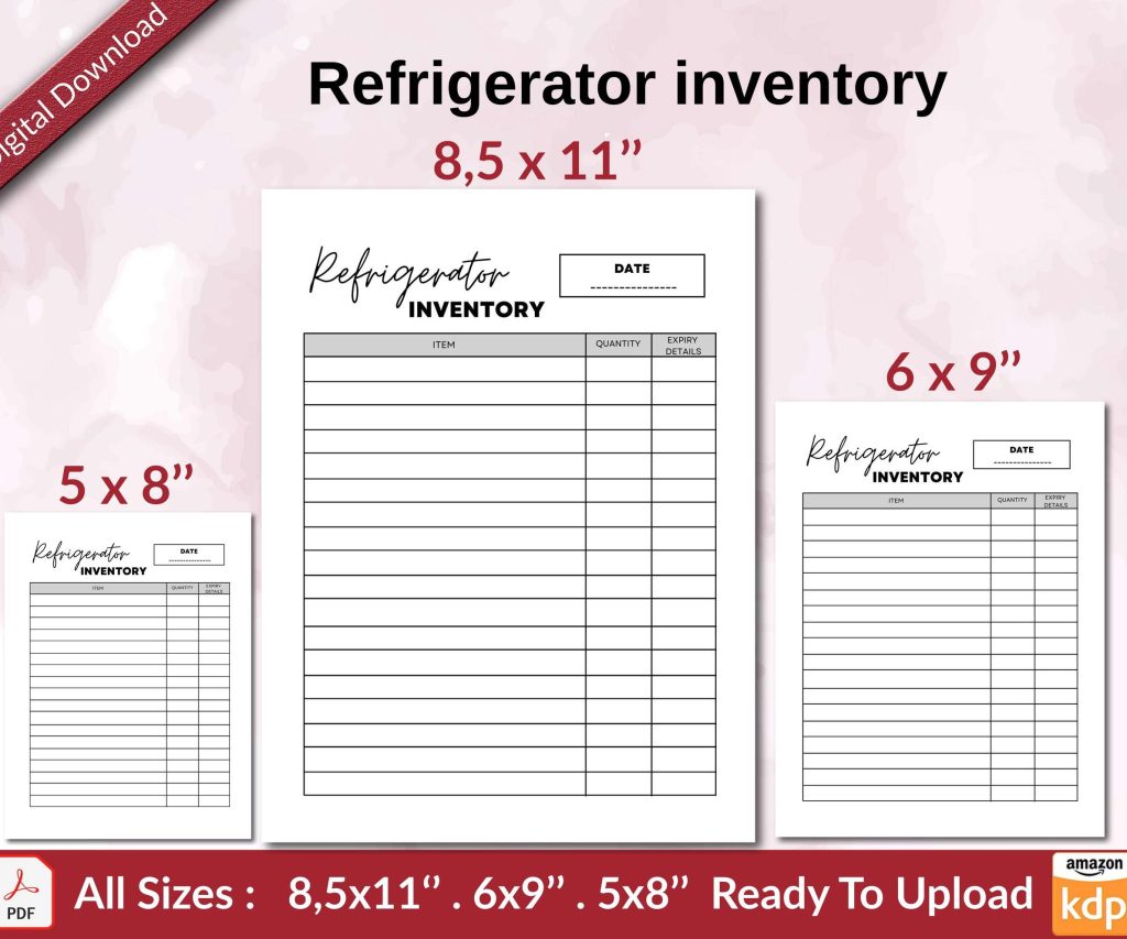 Refrigerator inventory KDP interior Ready To Upload, Sizes 8.5×11 6×9 5×8 inch PDF FILE Used as Amazon KDP Paperback Low Content Book, journal, Notebook, Planner, COMMERCIAL Use