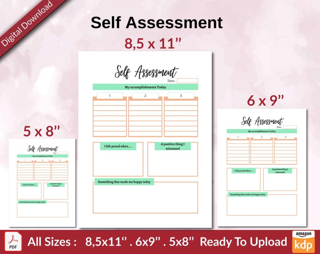 Self Assessment KDP interior Ready To Upload, Sizes 8.5×11 6×9 5×8 inch PDF FILE Used as Amazon KDP Paperback Low Content Book, journal, Notebook, Planner, COMMERCIAL Use