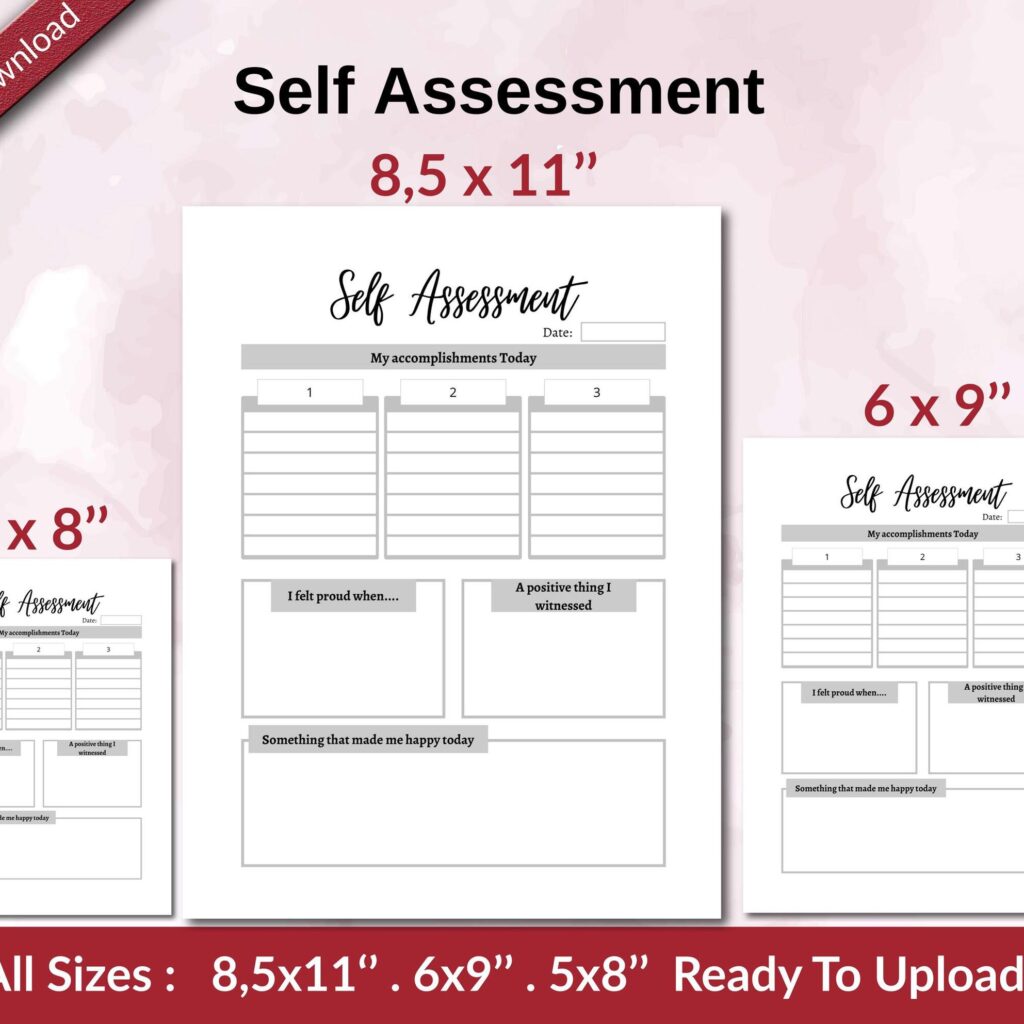 Self Assessment KDP interior Ready To Upload, Sizes 8.5×11 6×9 5×8 inch PDF FILE Used as Amazon KDP Paperback Low Content Book, journal, Notebook, Planner, COMMERCIAL Use