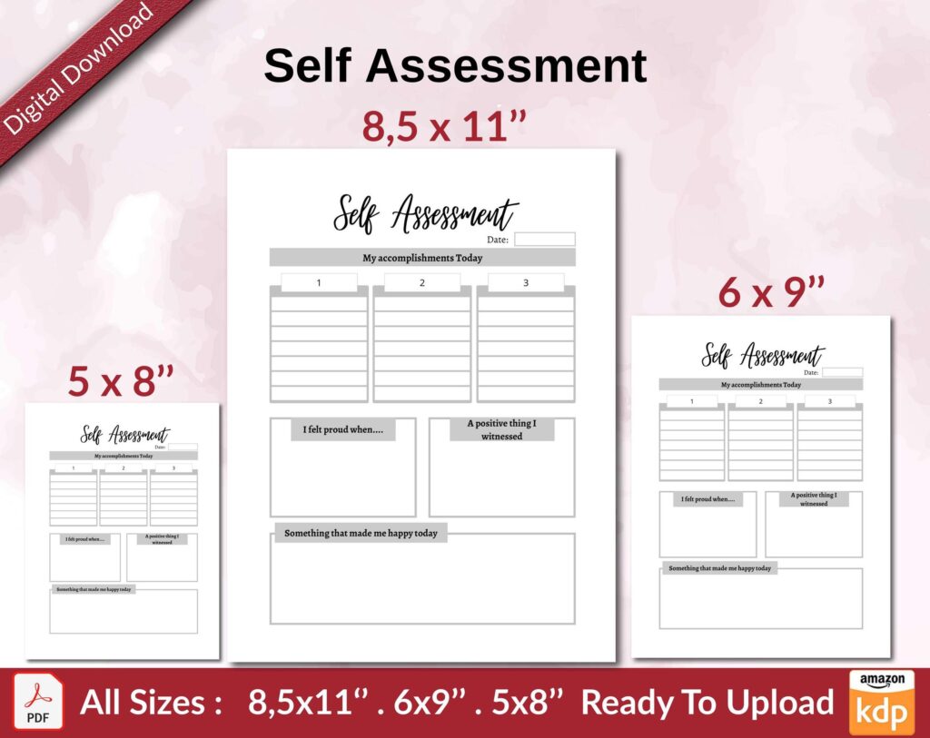 Self Assessment KDP interior Ready To Upload, Sizes 8.5×11 6×9 5×8 inch PDF FILE Used as Amazon KDP Paperback Low Content Book, journal, Notebook, Planner, COMMERCIAL Use
