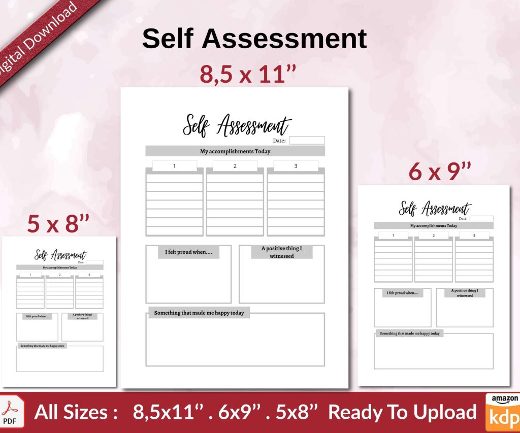 Self Assessment KDP interior Ready To Upload, Sizes 8.5×11 6×9 5×8 inch PDF FILE Used as Amazon KDP Paperback Low Content Book, journal, Notebook, Planner, COMMERCIAL Use