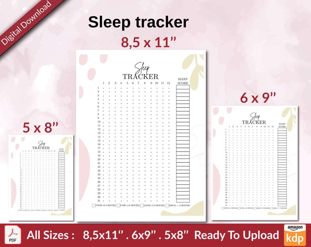Sleep tracker KDP interior Ready To Upload, Sizes 8.5×11 6×9 5×8 inch PDF FILE Used as Amazon KDP Paperback Low Content Book, journal, Notebook, Planner, COMMERCIAL Use