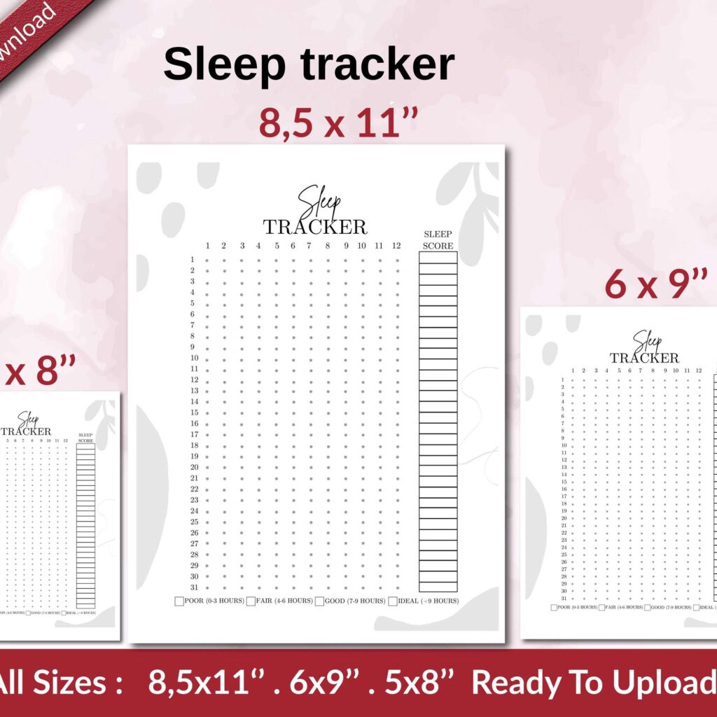 Sleep tracker KDP interior Ready To Upload, Sizes 8.5×11 6×9 5×8 inch PDF FILE Used as Amazon KDP Paperback Low Content Book, journal, Notebook, Planner, COMMERCIAL Use