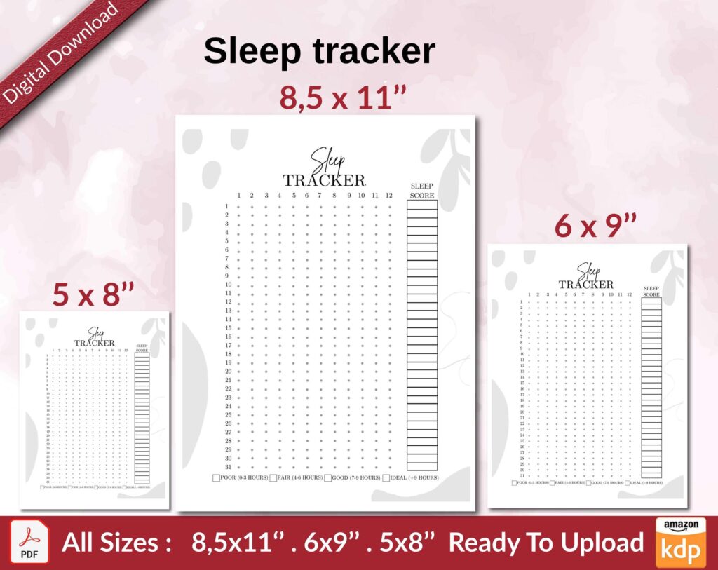 Sleep tracker KDP interior Ready To Upload, Sizes 8.5×11 6×9 5×8 inch PDF FILE Used as Amazon KDP Paperback Low Content Book, journal, Notebook, Planner, COMMERCIAL Use