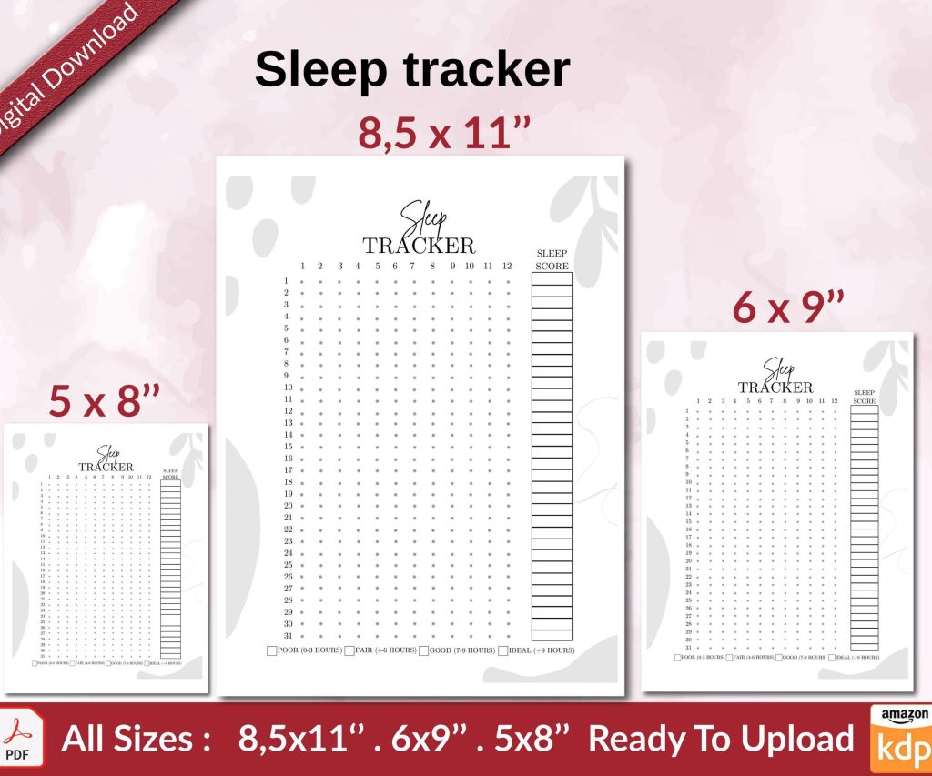 Sleep tracker KDP interior Ready To Upload, Sizes 8.5×11 6×9 5×8 inch PDF FILE Used as Amazon KDP Paperback Low Content Book, journal, Notebook, Planner, COMMERCIAL Use