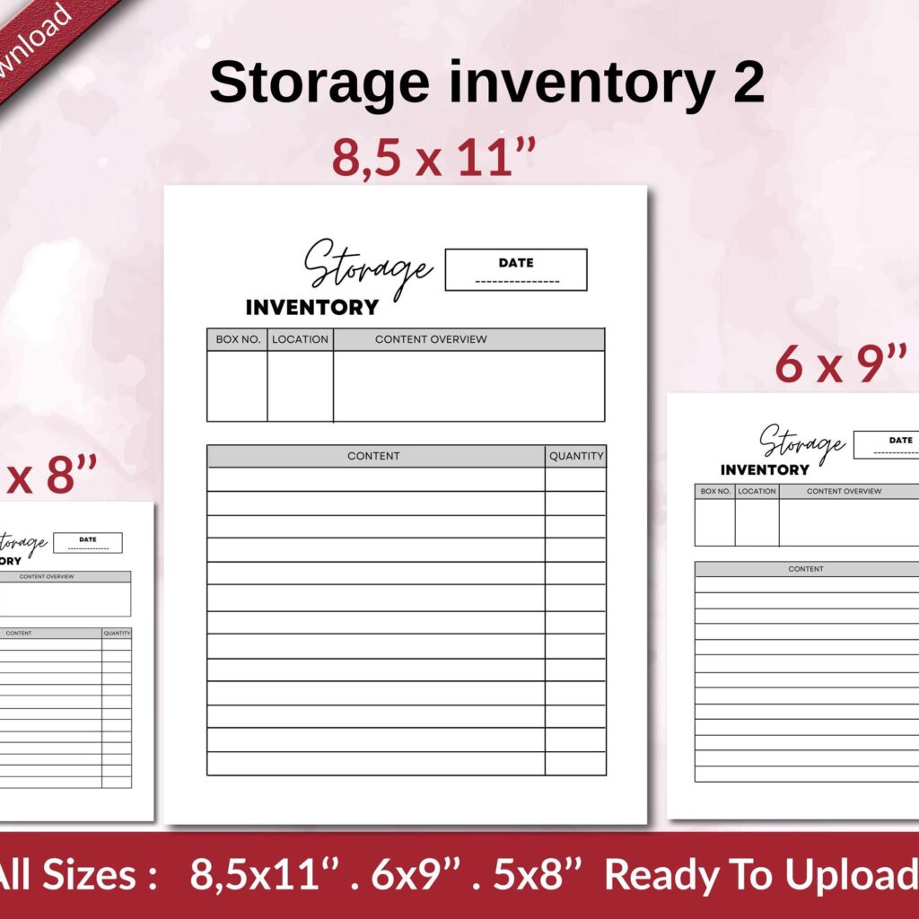 Storage inventory 2 KDP interior Ready To Upload, Sizes 8.5×11 6×9 5×8 inch PDF FILE Used as Amazon KDP Paperback Low Content Book, journal, Notebook, Planner, COMMERCIAL Use