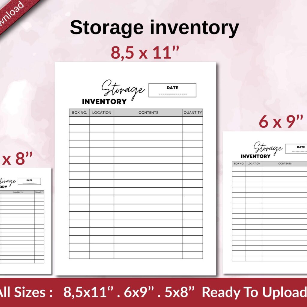 Storage inventory KDP interior Ready To Upload, Sizes 8.5×11 6×9 5×8 inch PDF FILE Used as Amazon KDP Paperback Low Content Book, journal, Notebook, Planner, COMMERCIAL Use