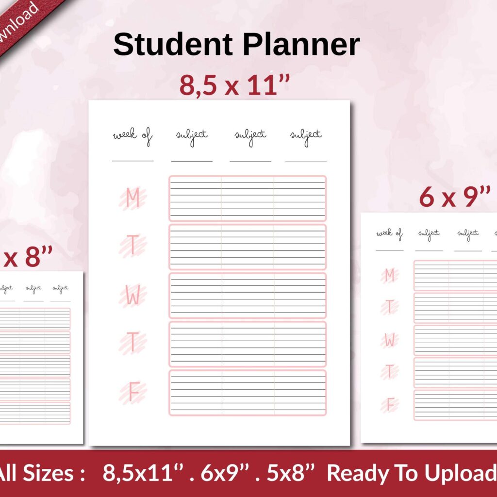 Student Planner KDP interior Ready To Upload, Sizes 8.5×11 6×9 5×8 inch PDF FILE Used as Amazon KDP Paperback Low Content Book, journal, Notebook, Planner, COMMERCIAL Use
