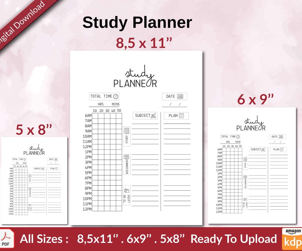 Study Planner KDP interior Ready To Upload, Sizes 8.5×11 6×9 5×8 inch PDF FILE Used as Amazon KDP Paperback Low Content Book, journal, Notebook, Planner, COMMERCIAL Use