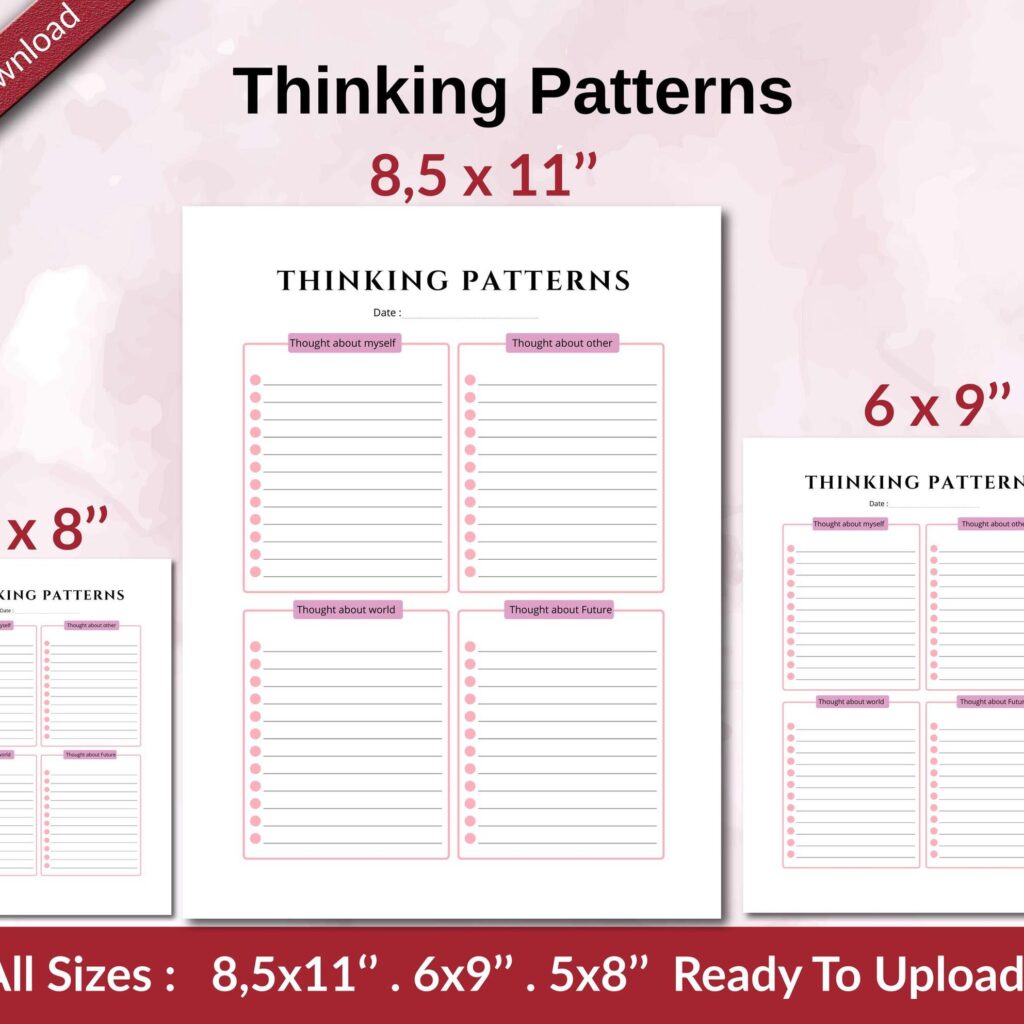 Thinking Patterns KDP interior Ready To Upload, Sizes 8.5×11 6×9 5×8 inch PDF FILE Used as Amazon KDP Paperback Low Content Book, journal, Notebook, Planner, COMMERCIAL Use