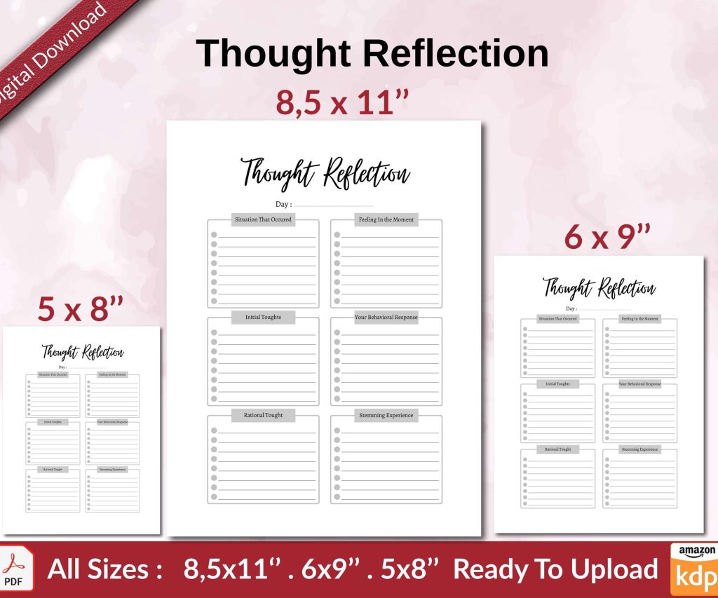 Thought Reflection KDP interior Ready To Upload, Sizes 8.5×11 6×9 5×8 inch PDF FILE Used as Amazon KDP Paperback Low Content Book, journal, Notebook, Planner, COMMERCIAL Use