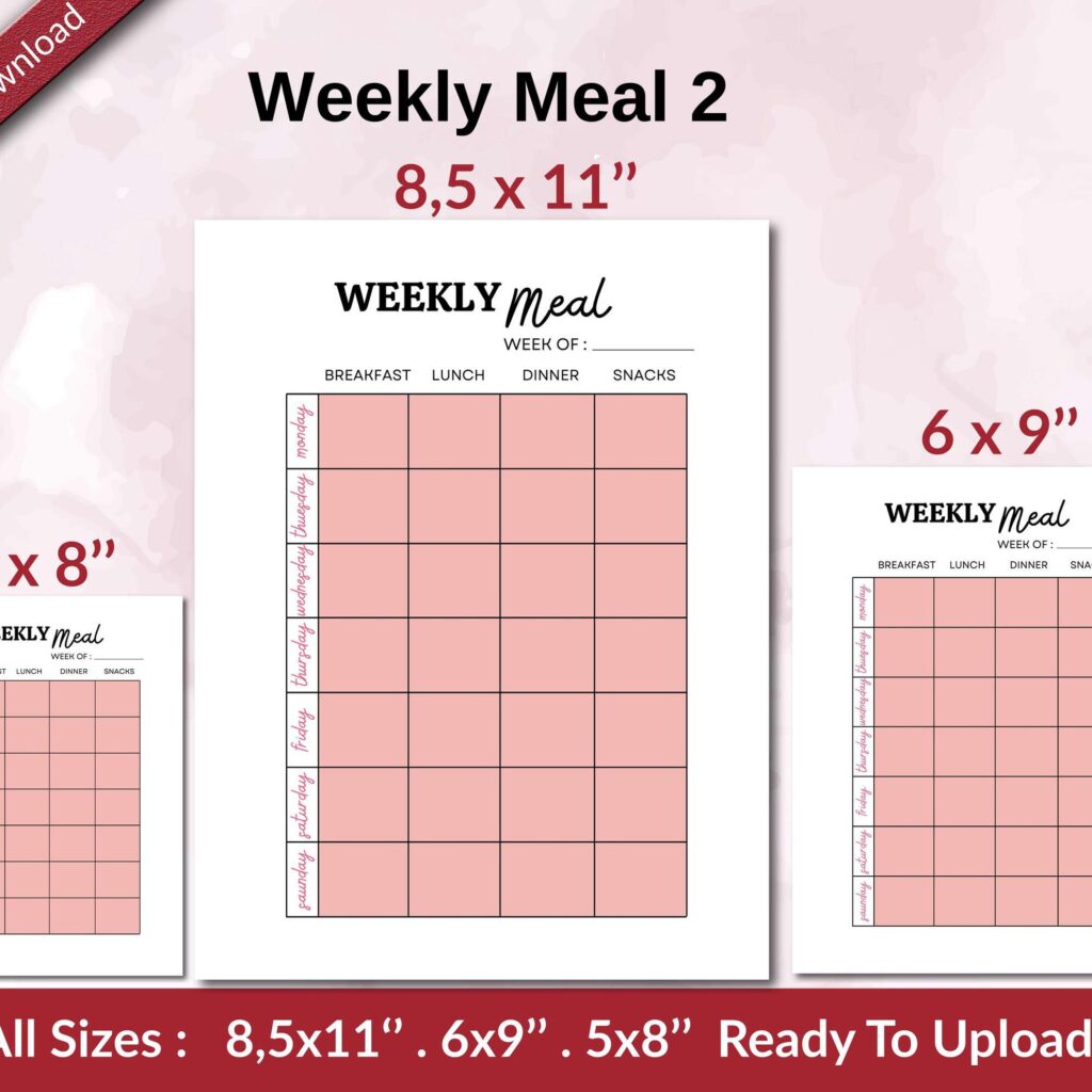 Weekly Meal 2 KDP interior Ready To Upload, Sizes 8.5×11 6×9 5×8 inch PDF FILE Used as Amazon KDP Paperback Low Content Book, journal, Notebook, Planner, COMMERCIAL Use