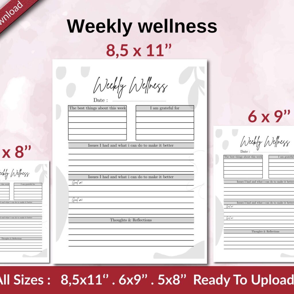 Weekly wellness KDP interior Ready To Upload, Sizes 8.5×11 6×9 5×8 inch PDF FILE Used as Amazon KDP Paperback Low Content Book, journal, Notebook, Planner, COMMERCIAL Use