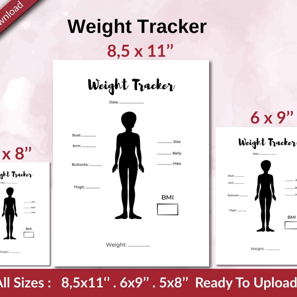 Weight Tracker KDP interior Ready To Upload, Sizes 8.5×11 6×9 5×8 inch PDF FILE Used as Amazon KDP Paperback Low Content Book, journal, Notebook, Planner, COMMERCIAL Use
