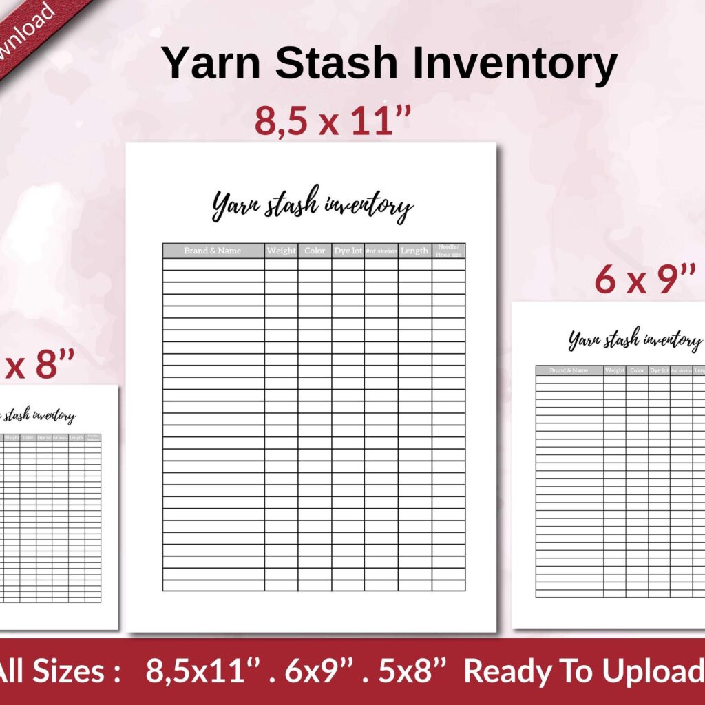 Yarn Stash Inventory KDP interior Ready To Upload, Sizes 8.5×11 6×9 5×8 inch PDF FILE Used as Amazon KDP Paperback Low Content Book, journal, Notebook, Planner, COMMERCIAL Use