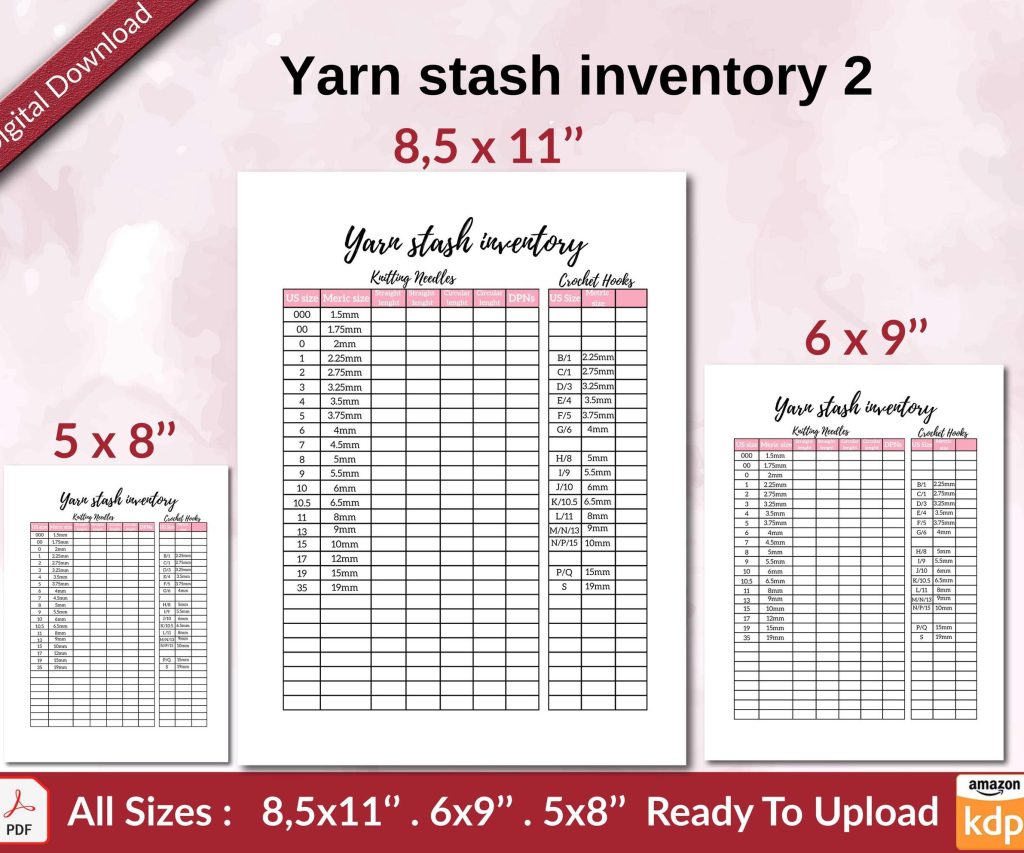 Yarn stash inventory 2 KDP interior Ready To Upload, Sizes 8.5×11 6×9 5×8 inch PDF FILE Used as Amazon KDP Paperback Low Content Book, journal, Notebook, Planner, COMMERCIAL Use