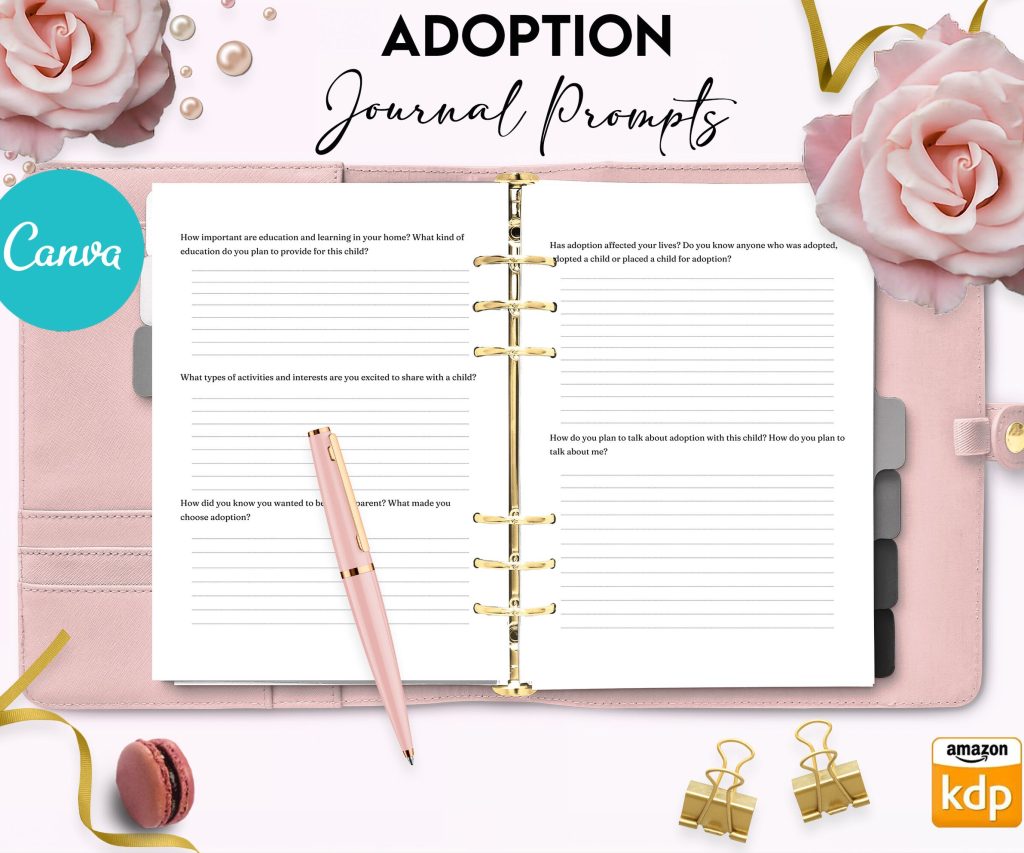 Adoption Promptly Journal 46 Editable Templates, 8.5×11″ Canva KDP Planner editable interior COMMERCIAL Use