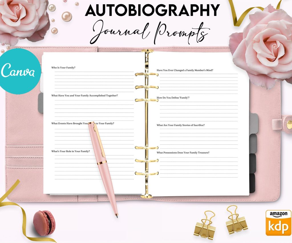 Autobiography Promptly Journal 100 Editable Templates, 8.5×11″ Canva KDP Planner editable interior COMMERCIAL Use