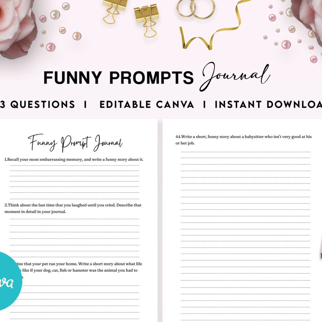 Funny Prompt Journal 34 Editable Templates, 8.5×11″ Canva KDP Planner editable interior COMMERCIAL Use