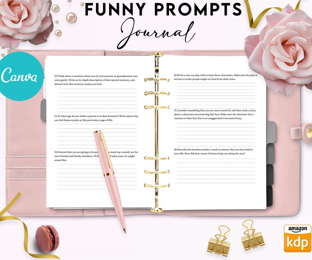 Funny Prompt Journal 34 Editable Templates, 8.5×11″ Canva KDP Planner editable interior COMMERCIAL Use