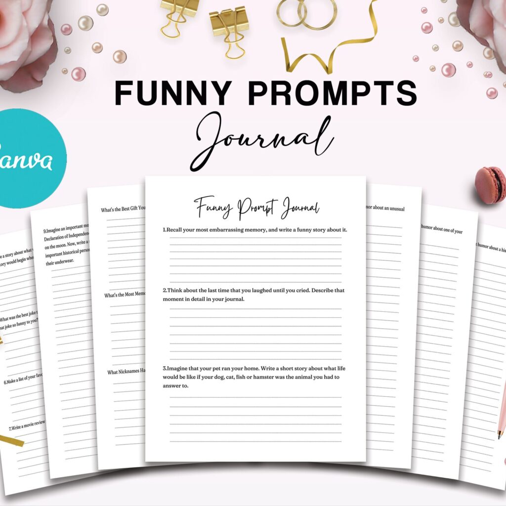 Funny Prompt Journal 34 Editable Templates, 8.5×11″ Canva KDP Planner editable interior COMMERCIAL Use