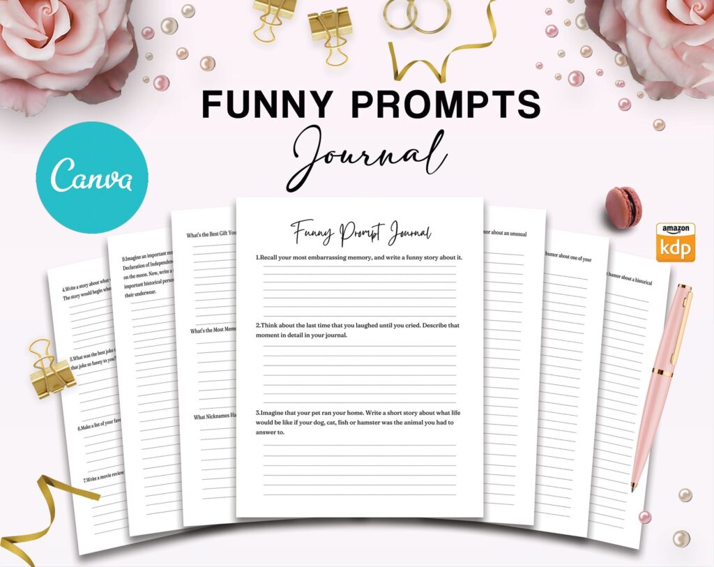 Funny Prompt Journal 34 Editable Templates, 8.5×11″ Canva KDP Planner editable interior COMMERCIAL Use