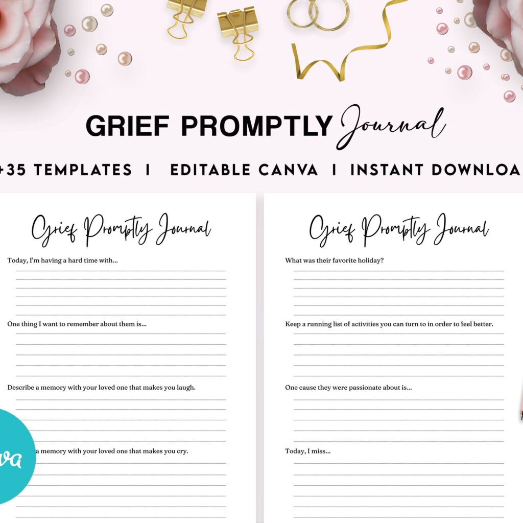 Grief Promptly Journal 37 Editable Templates, 8.5×11″ Canva KDP Planner editable interior COMMERCIAL Use