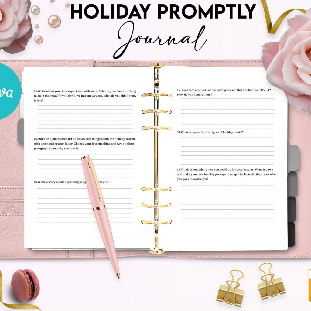 Holiday Promptly Journal 22 Editable Templates, 8.5×11″ Canva KDP Planner editable interior COMMERCIAL Use