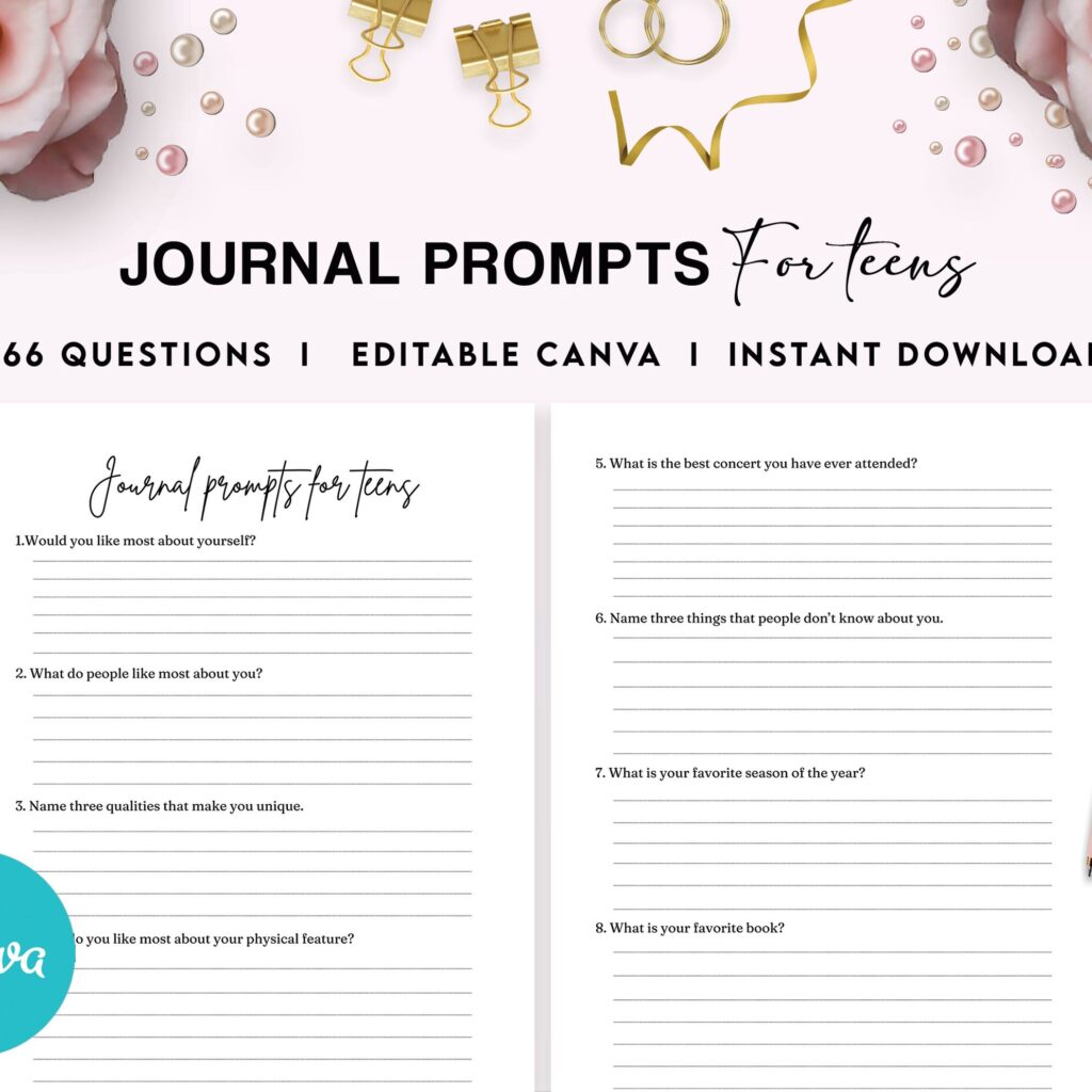 Teens self-discovery Promptly Journal 51 Editable Templates, 8.5×11″ Canva KDP Planner editable interior COMMERCIAL Use
