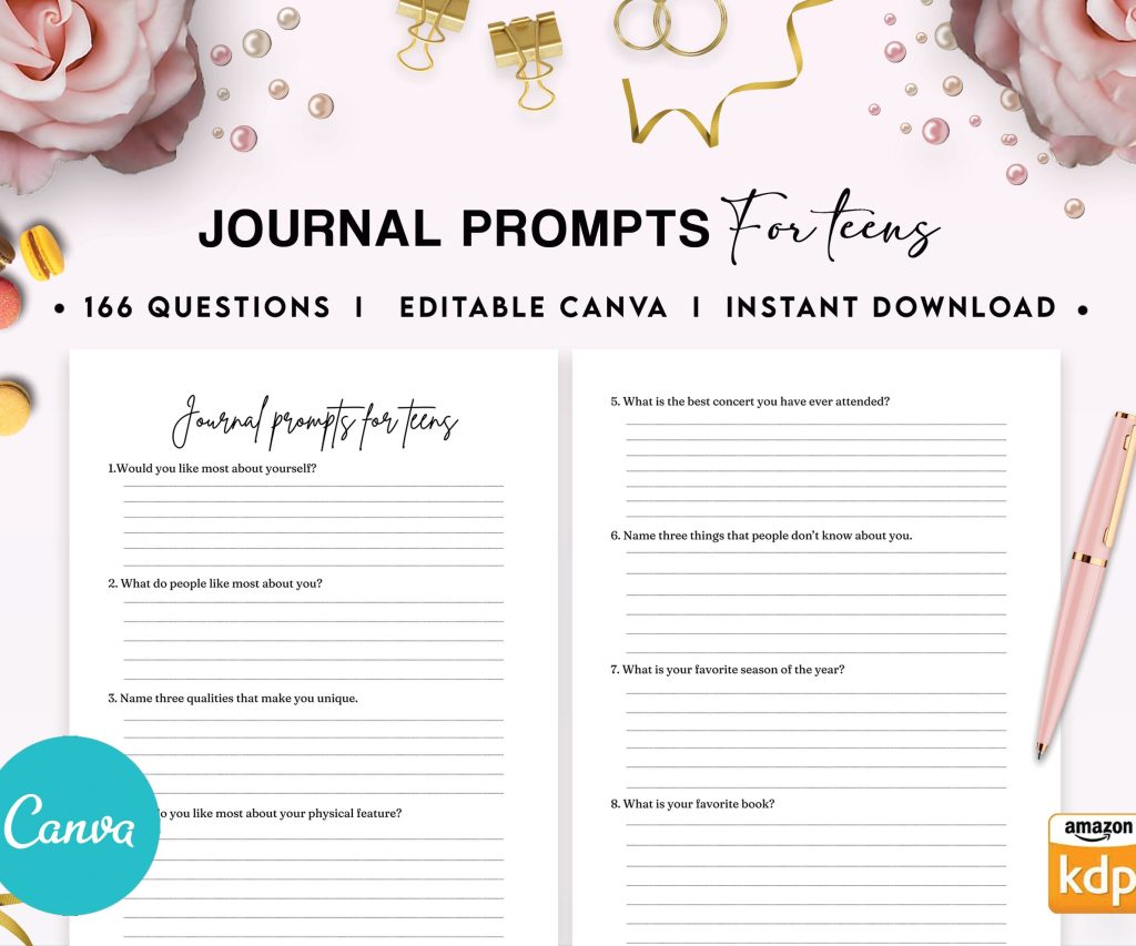 Teens self-discovery Promptly Journal 51 Editable Templates, 8.5×11″ Canva KDP Planner editable interior COMMERCIAL Use