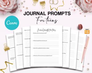 Teens self-discovery Promptly Journal 51 Editable Templates, 8.5×11″ Canva KDP Planner editable interior COMMERCIAL Use