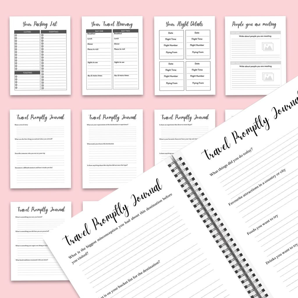 Travel Promptly Journal 36 Editable Templates, 8.5×11″ Canva KDP Planner editable interior COMMERCIAL Use