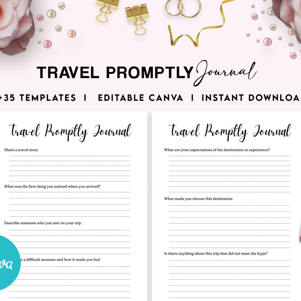 Travel Promptly Journal 36 Editable Templates, 8.5×11″ Canva KDP Planner editable interior COMMERCIAL Use