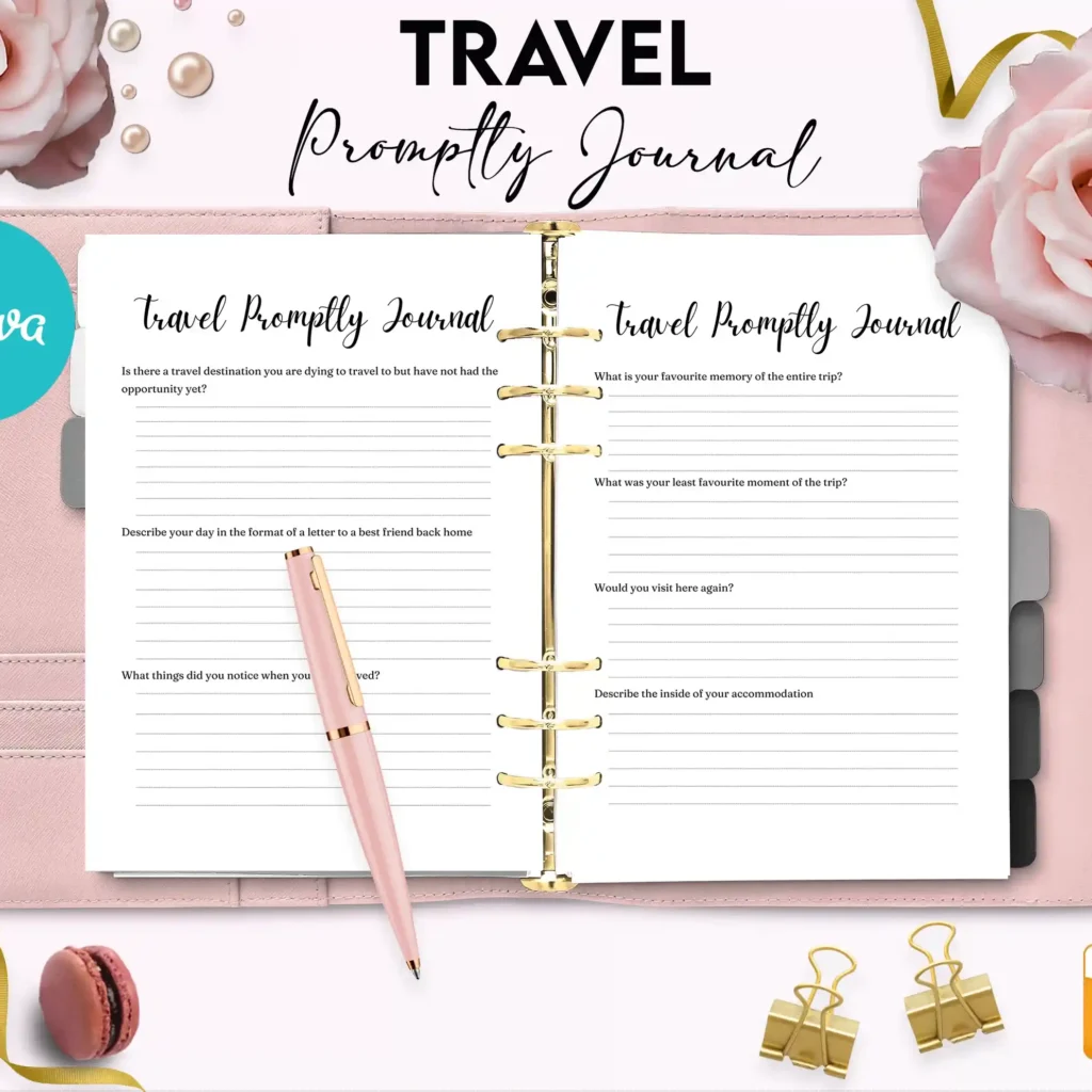 Travel Promptly Journal 36 Editable Templates, 8.5×11" Canva KDP Planner editable interior COMMERCIAL Use