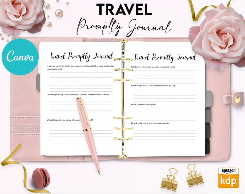 Travel Promptly Journal 36 Editable Templates, 8.5×11" Canva KDP Planner editable interior COMMERCIAL Use
