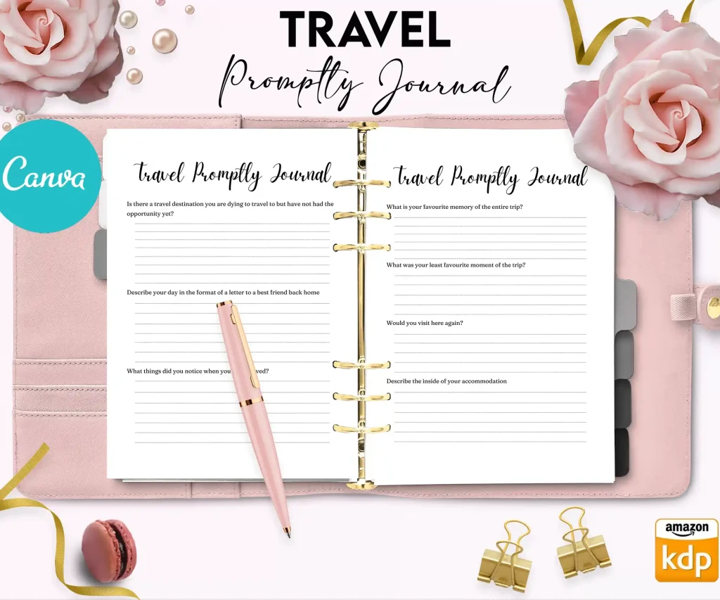 Travel Promptly Journal 36 Editable Templates, 8.5×11" Canva KDP Planner editable interior COMMERCIAL Use