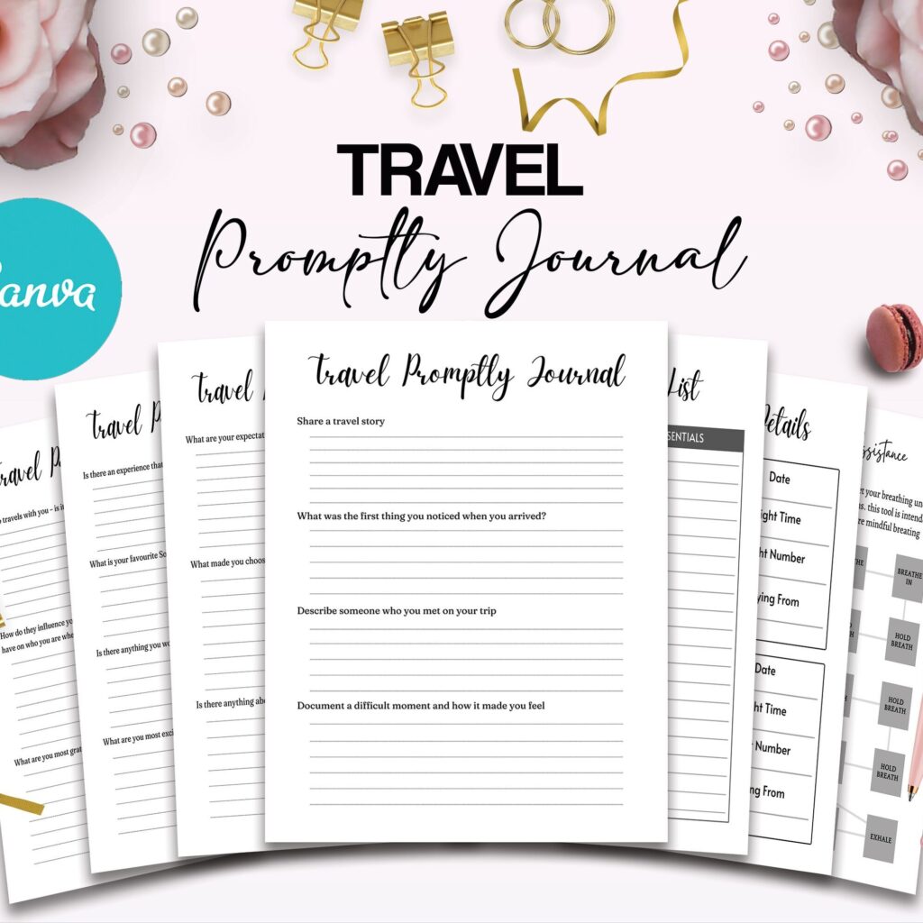 Travel Promptly Journal 36 Editable Templates, 8.5×11″ Canva KDP Planner editable interior COMMERCIAL Use