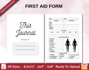FIRST AID FORM 120 pages Ready to Upload PDF used as Low Content Planner tracker or Log Book KDP, Size 6×9 8.5×11 5×8 Commercial Use