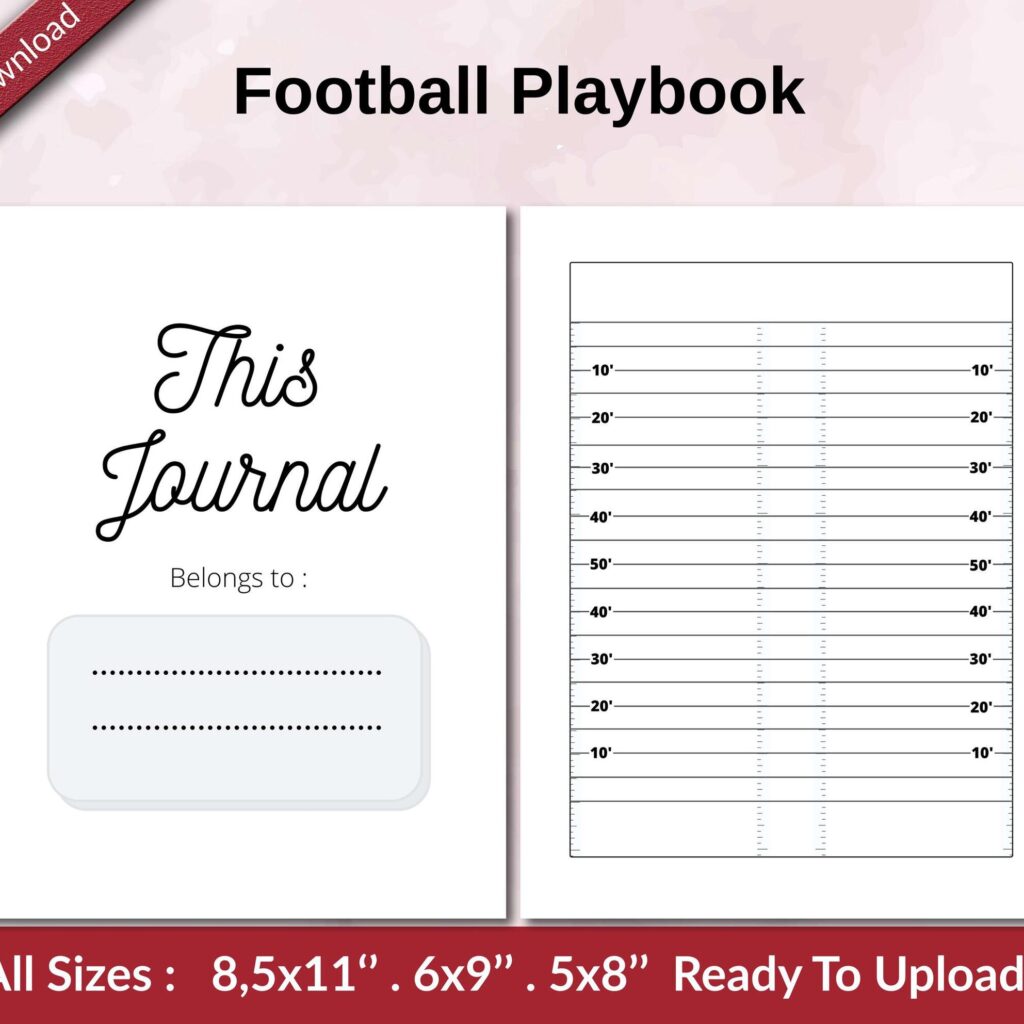 Football Playbook 120 pages Ready to Upload PDF used as Low Content Planner tracker or Log Book KDP, Size 6×9 8.5×11 5×8 Commercial Use