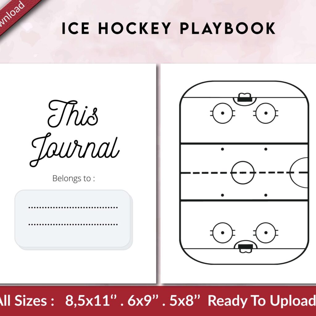 Ice Hockey Playbook 120 pages Ready to Upload PDF used as Low Content Notebook Tracker or Log Book KDP, Size 6×9 8.5×11 5×8 Commercial Use
