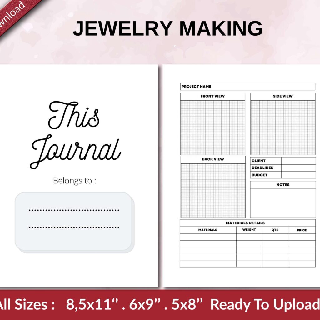 JEWELRY MAKING 120 pages Ready to Upload PDF used as Low Content Planner tracker or Log Book KDP, Size 6×9 8.5×11 5×8 Commercial Use