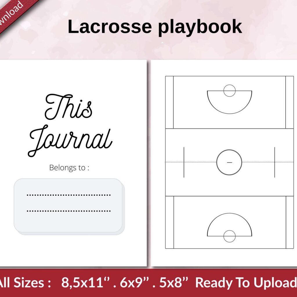 Lacrosse playbook 120 pages Ready to Upload PDF used as Low Content Planner tracker or Log Book KDP, Size 6×9 8.5×11 5×8 Commercial Use