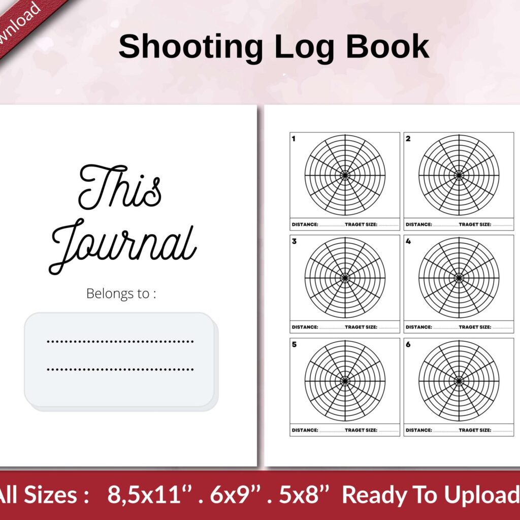 Shooting Log Book 120 pages Ready to Upload PDF used as Low Content Planner tracker or Log Book KDP, Size 6×9 8.5×11 5×8 Commercial Use