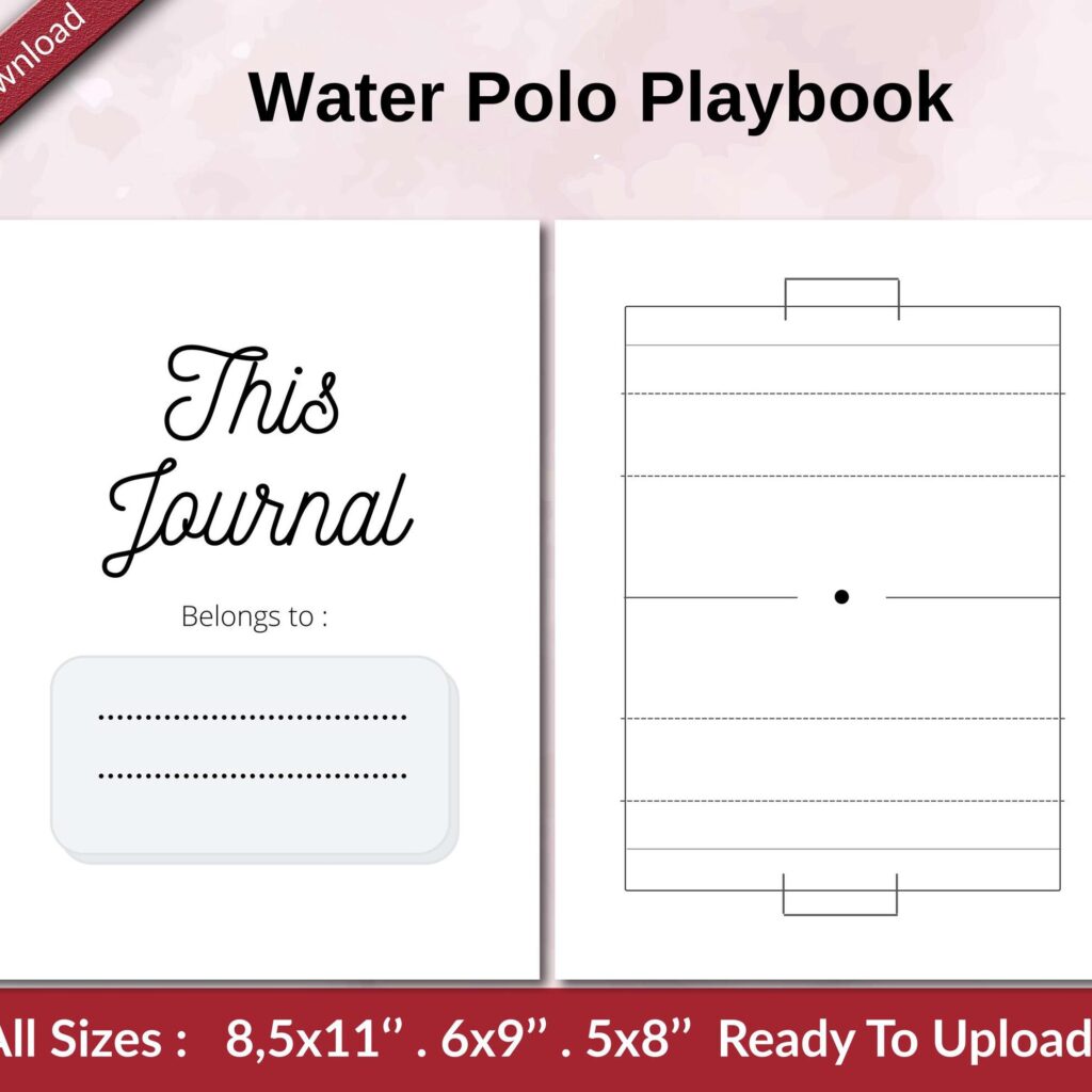 Water Polo Playbook 120 pages Ready to Upload PDF used as Low Content Planner tracker or Log Book KDP, Size 6×9 8.5×11 5×8 Commercial Use