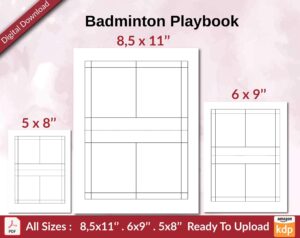 Badminton Playbook 120 pages Ready to Upload PDF used as Low Content Planner tracker or Log Book KDP, Size 6×9 8.5×11 5×8 Commercial Use