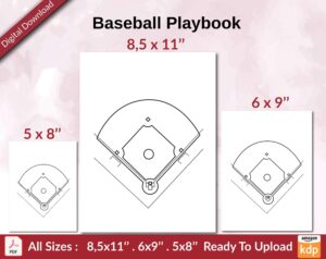 Baseball Playbook 120 pages Ready to Upload PDF used as Low Content Planner tracker or Log Book KDP, Size 6×9 8.5×11 5×8 Commercial Use