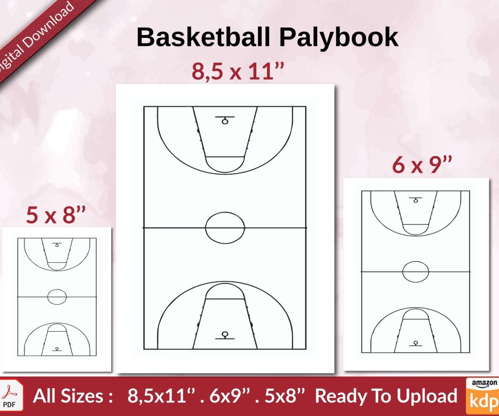 Basketball Playbook 120 pages Ready to Upload PDF used as Low Content Planner tracker or Log Book KDP, Size 6×9 8.5×11 5×8 Commercial Use