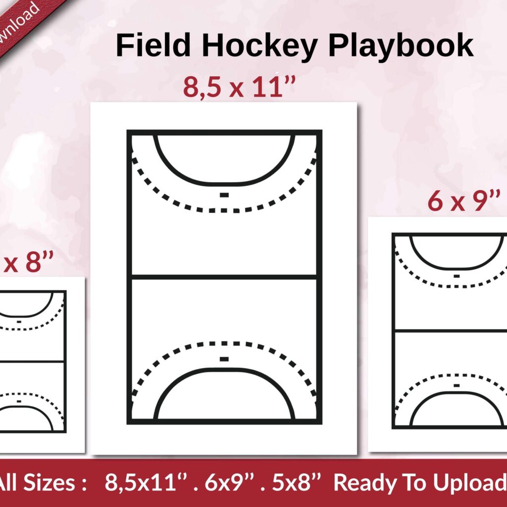Field Hockey Playbook 120 pages Ready to Upload PDF used as Low Content Planner tracker or Log Book KDP, Size 6×9 8.5×11 5×8 Commercial Use