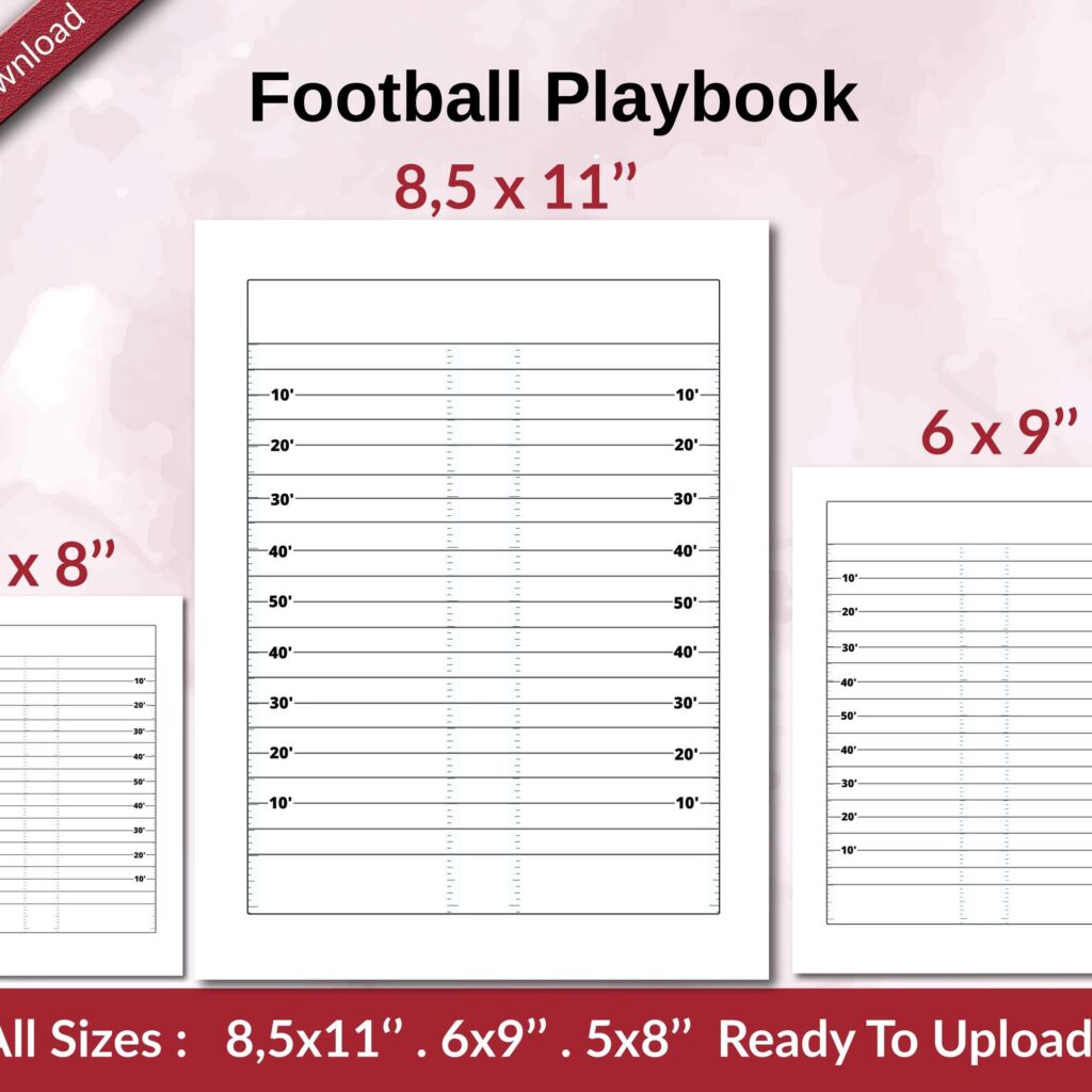 Football Playbook 120 pages Ready to Upload PDF used as Low Content Planner tracker or Log Book KDP, Size 6×9 8.5×11 5×8 Commercial Use
