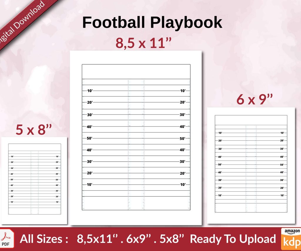 Football Playbook 120 pages Ready to Upload PDF used as Low Content Planner tracker or Log Book KDP, Size 6×9 8.5×11 5×8 Commercial Use